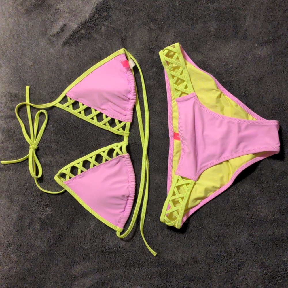 Victoria's Secret Swim Bikini in Chartreuse and Pink
